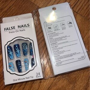 False Nails Floral Blue underwater ocean Press On Nails -one pack of 24 nails